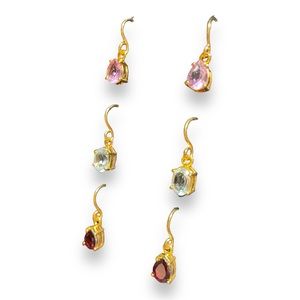 Gold diamond drop earrings. Set of 3 in 3 different colors-pink, red & white.